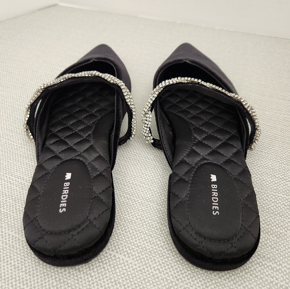 Birdies The Swan Size 8 Black Velvet Faux Crystal Mules Flat Shoes - Picture 6 of 14